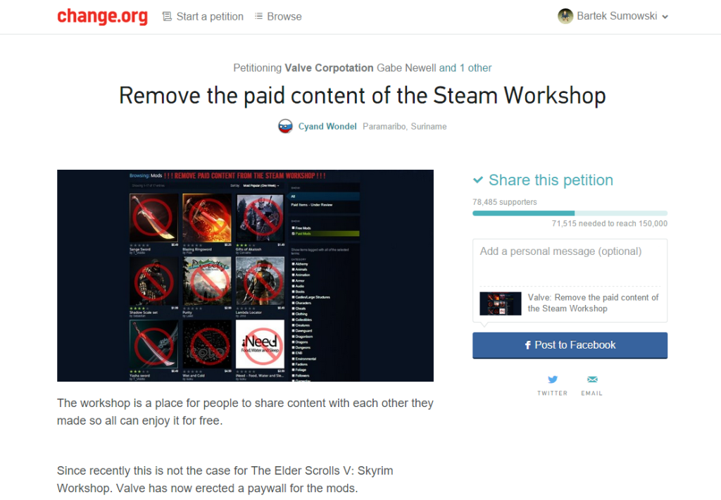 Remove Paid Content From Workshop Petition