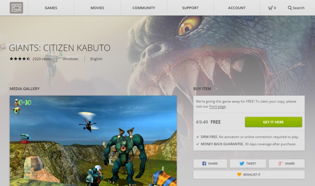 Giants Citizen Kabuto FREE on GOG